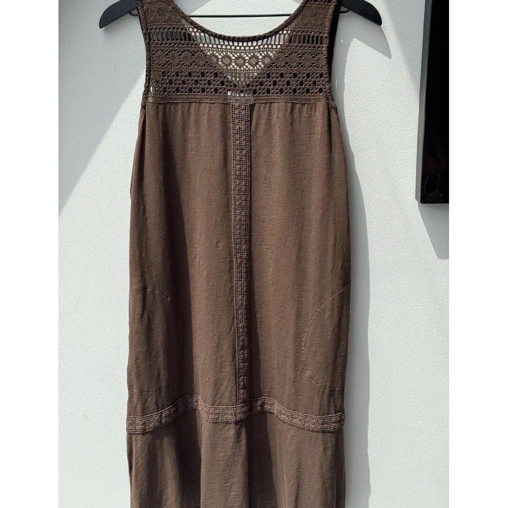 J. Jill Brown Crochet Trimmed A-Line Midi Dress Womens Size Small Petite Summer